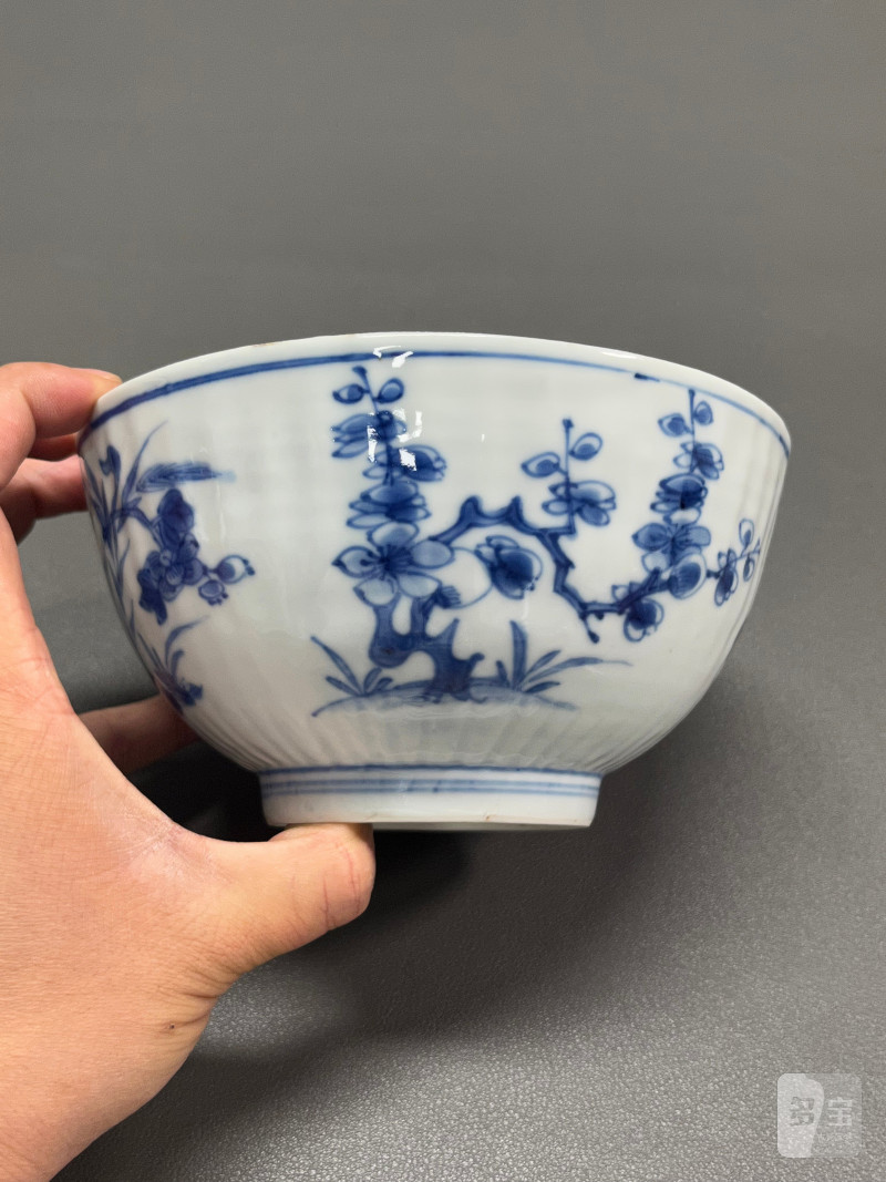 清康熙  青花折枝花卉纹菊瓣碗 - 图6